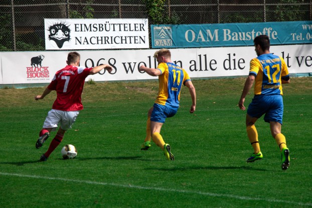 Der SC Victoria beim Heimspiel im Hoheluft Stadion gegen den SV Halstenbek/Rellingen. Foto: Martin Karakolev