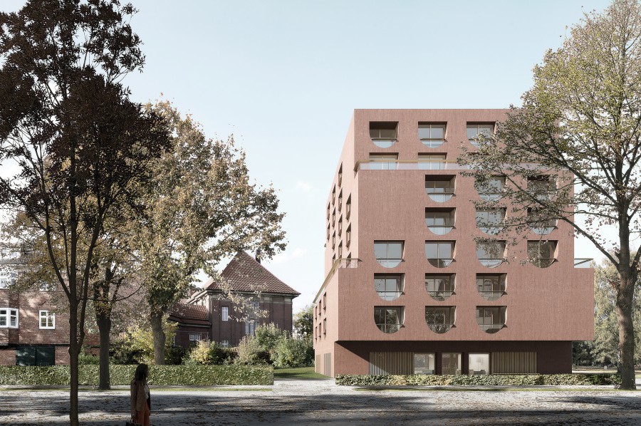 So sieht der erste Entwurf des geplanten Apartmenthauses von außen aus. Foto: Universität Hamburg