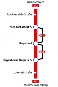 Ersatzplan der U2 vom 26. Februar bis zum 28. Februar 2016. Quelle: Hamburger Hochbahn AG