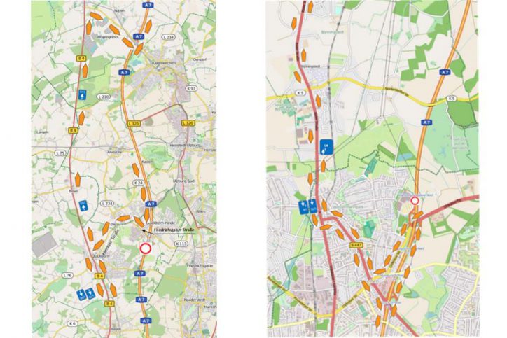 Vollsperrung A 7 zwischen AS HH-Schnelsen Nord und AS Quickborn von Sonnabend 20.5., 21:00 Uhr, bis Sonntag 21.05.,9:00 Uhr. Foto: Via Solutions Nord