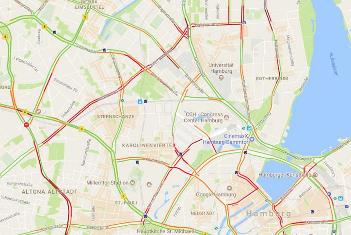 Die aktuelle Verkehrslage in Eimsbüttel und Umgebung. Foto: Google Maps