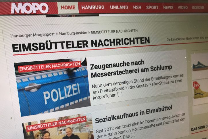 Screenshot der MOPO.de-Seite "Hamburg insider". Foto: Eimsbütteler Nachrichten