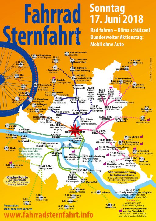 Die Routen der Sternfahrt 2018. Grafik: Mobil ohne Auto