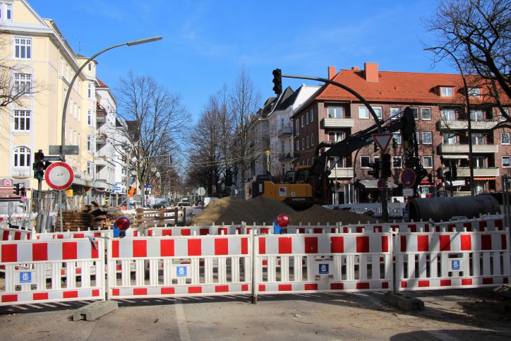 Baustelle an der Kreuzung Mansteinstraße, Bismarckstraße. Foto: Anna Korf