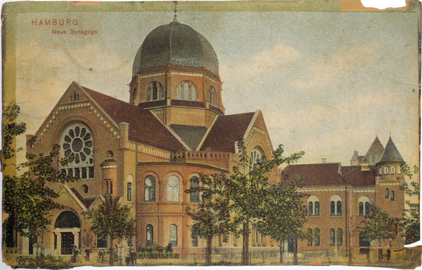 Postkarte der Bornplatzsynagoge, 1906 bis 1939, heute Joseph-Carlebach-Platz im Grindelviertel