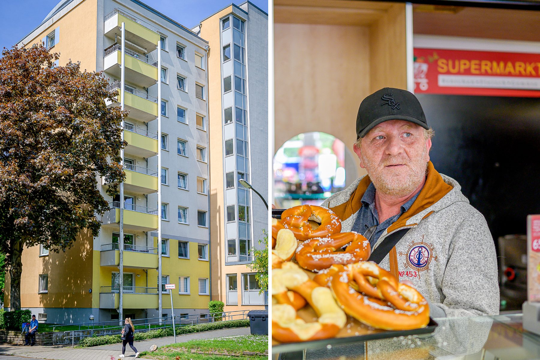 Michael der „Bürgermeister“, arbeitet im Supermarkt. Seine Aufgaben? „Ich mach alles.“ Demonstrativ schwingt er ein Backblech mit Brezeln in die Höhe, um es direkt danach wieder abzustellen. Foto: Rainer Wiemers