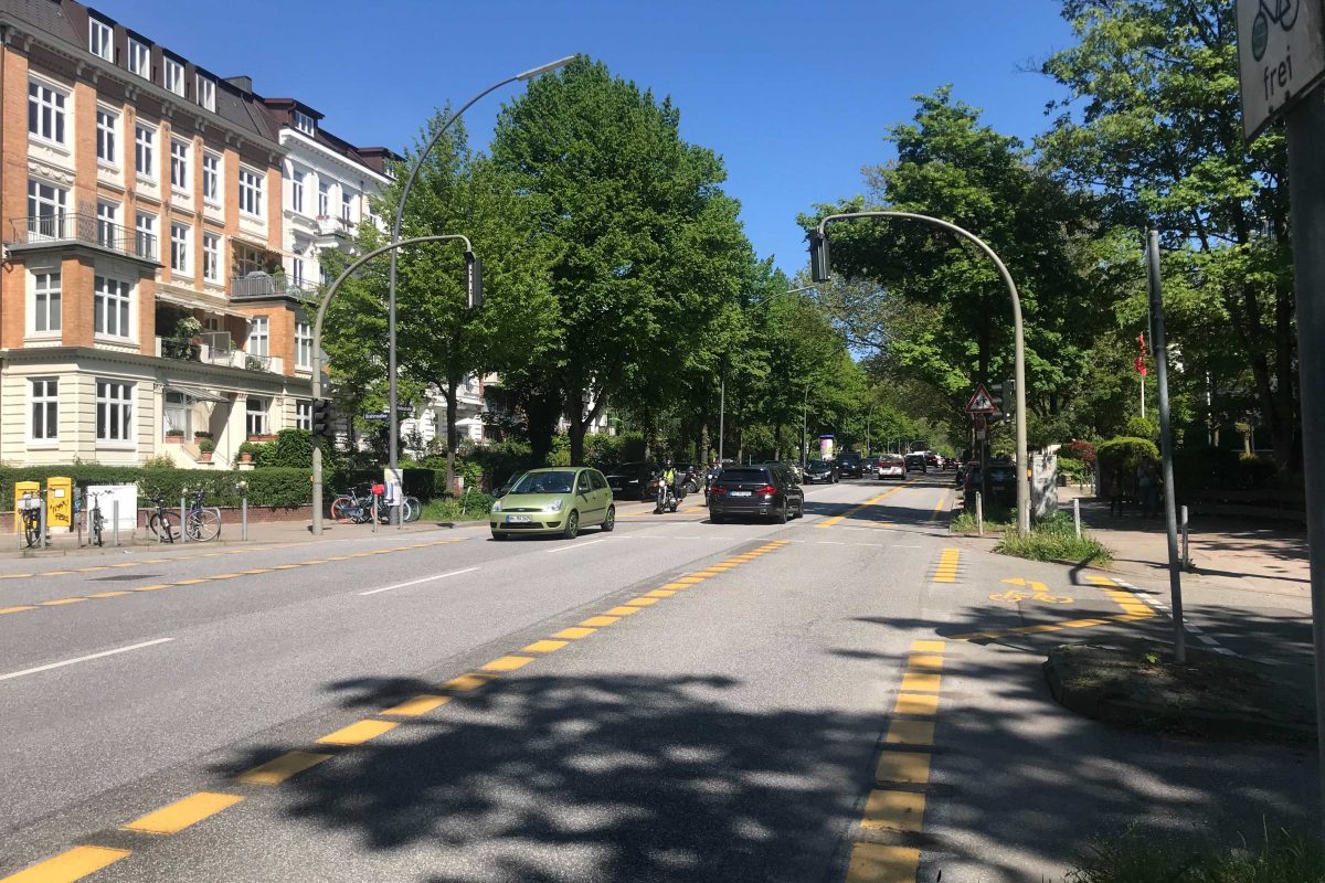 Die Pop-Up-Bikelane in der Hallerstraße hat sich in der Testphase bewährt. Foto: Lukas Görlitz