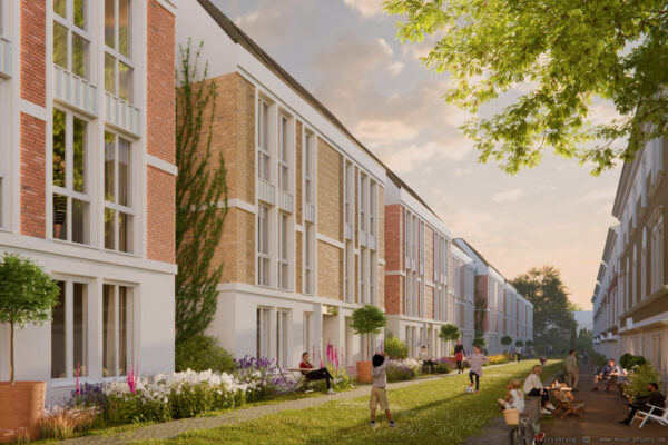 So sollen die neuen Terrassenhäuser im Grindelhof 87 aussehen. Visualisierung: mood-studio.de